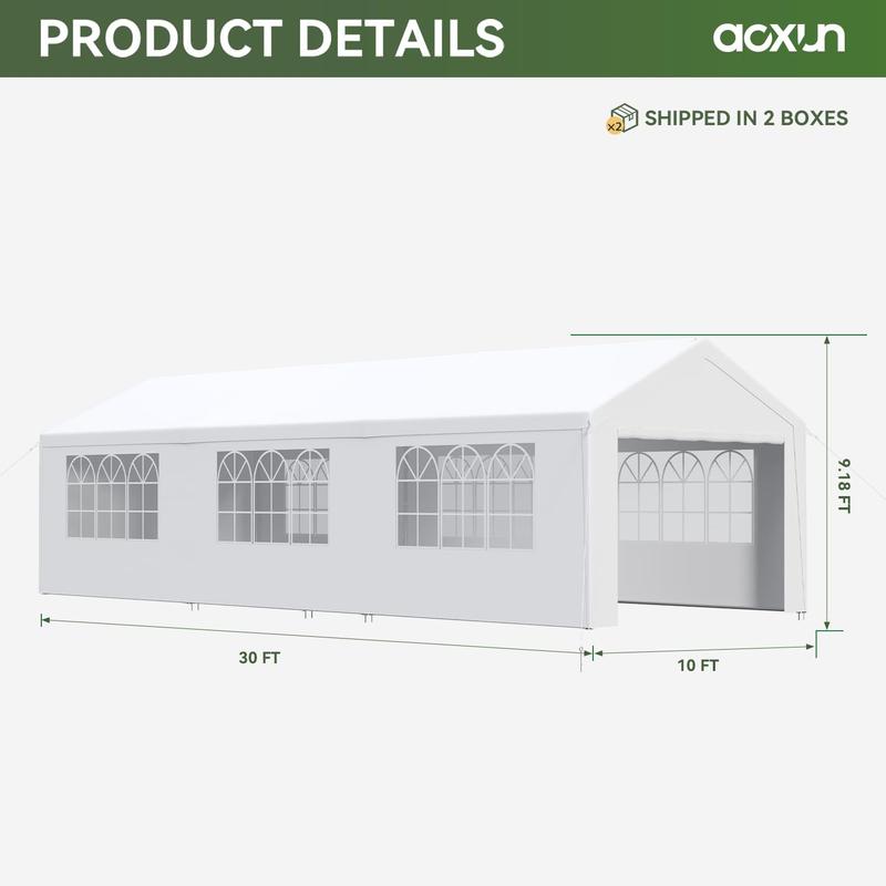 Carpa para fiestas y patio Aoxun con estructura de acero resistente - 9,75 x 5,98 m / 12,22 x 6,10 m, base robusta, material impermeable, paredes laterales desmontables, puerta de acceso enrollable, ideal para eventos, cumpleaños y bodas, color blanco (en