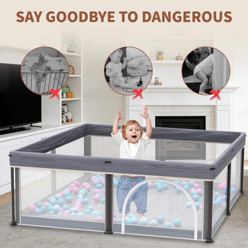 Parque infantil plegable de tela TALECO GEAR (50"x50") - Plegable, portátil, con alfombra, puerta transpirable, 50 pelotas de agua para bebés y niños pequeños (artículos para bebés)