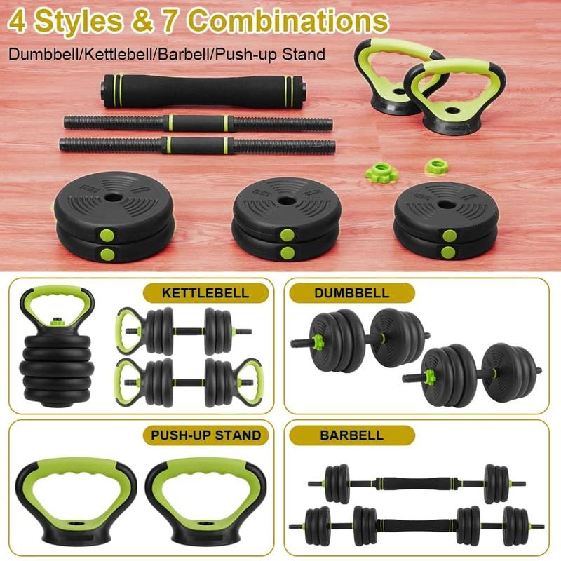 Juego de 2 mancuernas ajustables (40/30 kg) - Pesas 4 en 1 que se convierten en barra, pesa rusa y soporte para flexiones - Equipo ergonómico para gimnasio en casa con asas antideslizantes para abdominales para hombres y mujeres. Entrenamiento de cuerpo c