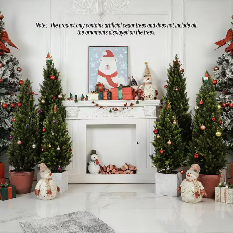 Paquete de 2 plantas artificiales de cedro y ciprés de 3/4/5 pies para decoración de patio, porche delantero, boj, Navidad.
