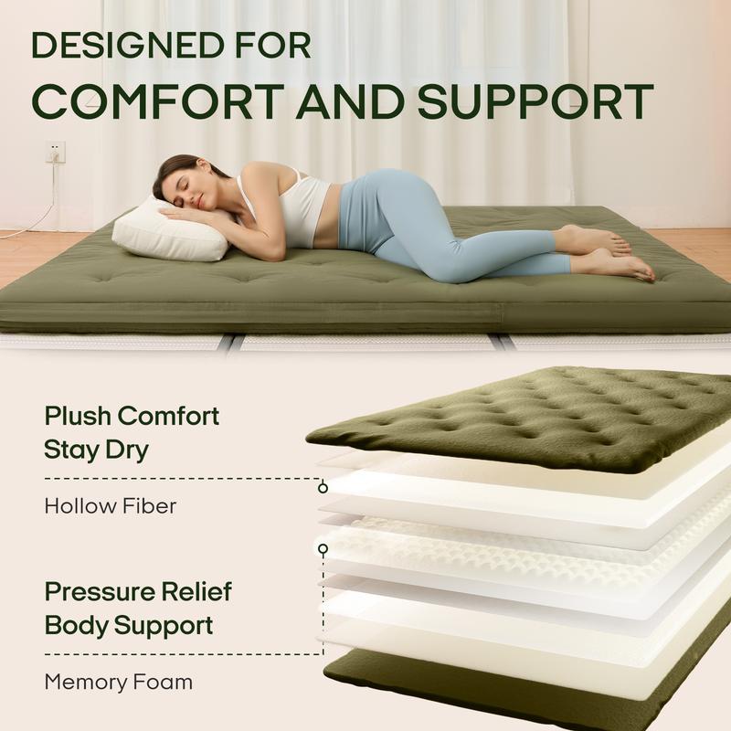 Colchón futón plegable ZONLI Classic 100% algodón para suelo, suave y cómodo - Esterilla tatami plegable, cama plegable y compresible para adultos, colchoneta portátil para dormitorio, regalo ideal para la familia, colchón plegable y compresible, regreso