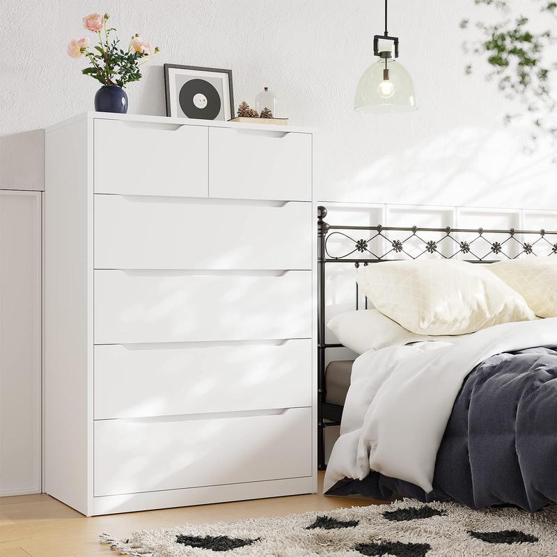 Cómoda Raybee de 6 cajones para dormitorio, cómoda moderna, cómoda negra con amplio organizador, cajón profundo y riel metálico liso.