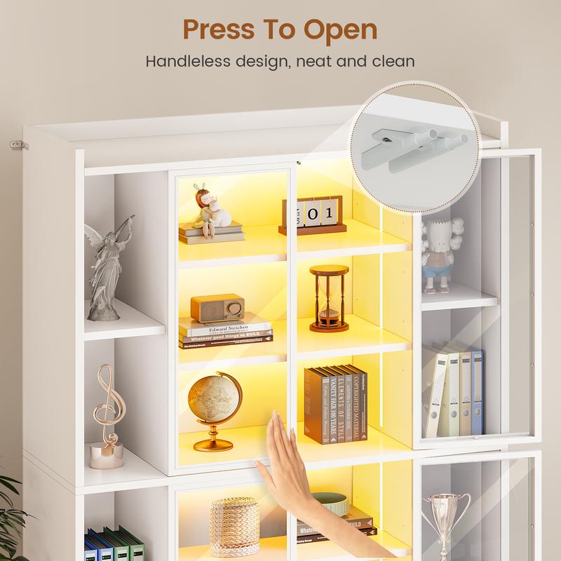 Vitrina expositora Sedeta de 162 cm (64") con puertas de cristal acrílico - Mueble alto de 6 niveles, luces LED, estantes ajustables, estética moderna y glamurosa, fácil montaje, decoración para sala de estar/oficina, decoración de habitaciones, decoració