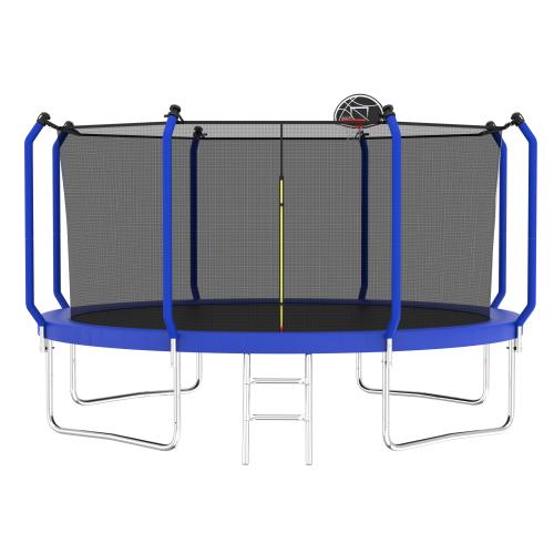 Cama elástica azul de 8/10/12/14 pies para parque infantil, tamaño estándar, con escalera y aro de baloncesto. Cama elástica resistente para exteriores, reforzada y de mayor grosor. Marca: summerwins.