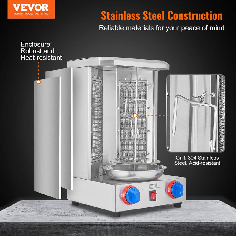 【Summervibes】Máquina para asar shawarma, capacidad de 13 libras, máquina para cocinar shawarma de pollo con 2 quemadores, asador vertical de gas, horno giratorio para gyros, máquina para doner kebab, para fiestas en la cocina del hogar o restaurante