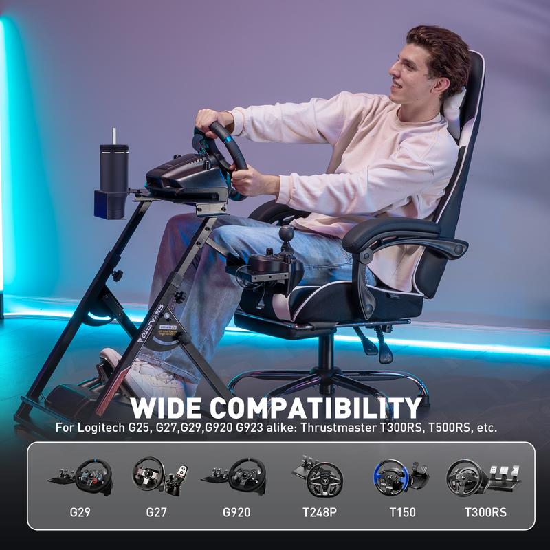 Soporte para volante de simulación de carreras GTPLAYER: accesorio para consola Logitech G25, G27, G29, G920, G923 y Thrustmaster T330TS. Construcción robusta, soporte para mando de juegos con cable (pedales no incluidos).