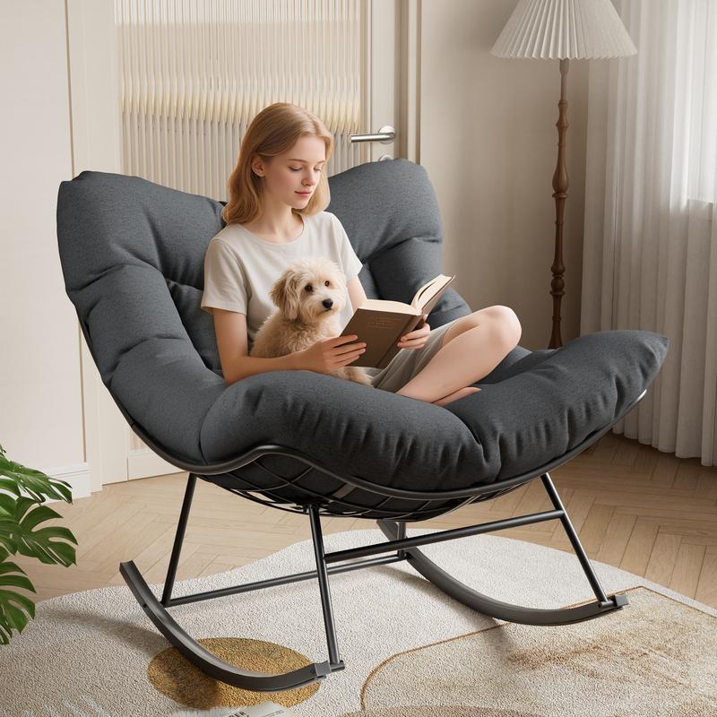 Mecedora Papasan extragrande Garvee, tumbona de ratán para exteriores con estructura metálica resistente, mecedora para interiores y exteriores, ideal para balcón, patio trasero, porche y dormitorio.