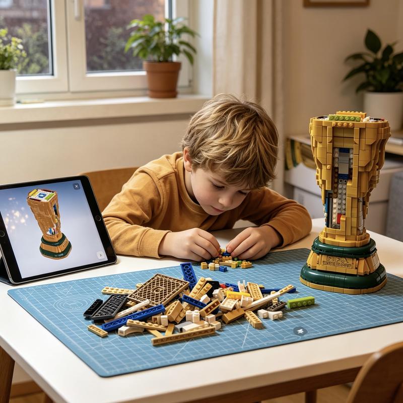 Set oficial para construir trofeos - Kit para exhibir en el dormitorio, la oficina en casa o la estantería - Artículo de colección para aficionados al fútbol - Incluye minifigura de 2026 - Regalo para aficionados