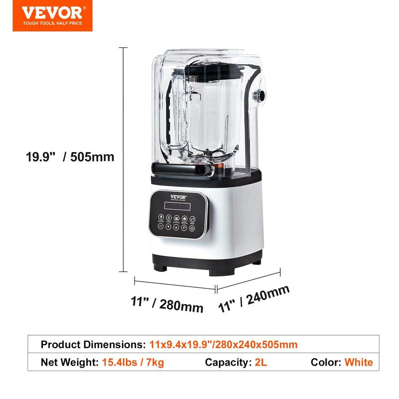 Licuadora profesional VEVOR con pantalla táctil y protector, máquina de jugo multifuncional comercial de mostrador, combo de 68 oz con acero inoxidable, 9 velocidades y juego de cuchillas silenciosas de 5 funciones, para batidos, smoothies, triturar hielo