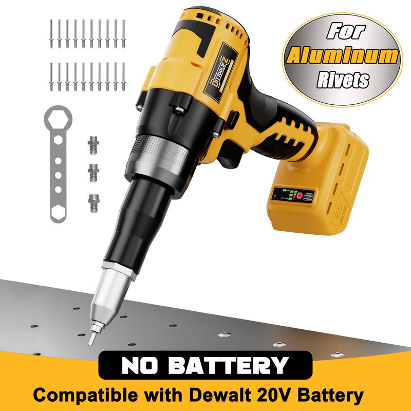 Remachadora eléctrica inalámbrica compatible con batería Dewalt de 20 V (¡¡SIN batería!!), 3 tamaños de remaches de aluminio (1/8", 5/32", 3/16"), con boquilla de kit, herramientas de ferretería industrial de metal summervibes