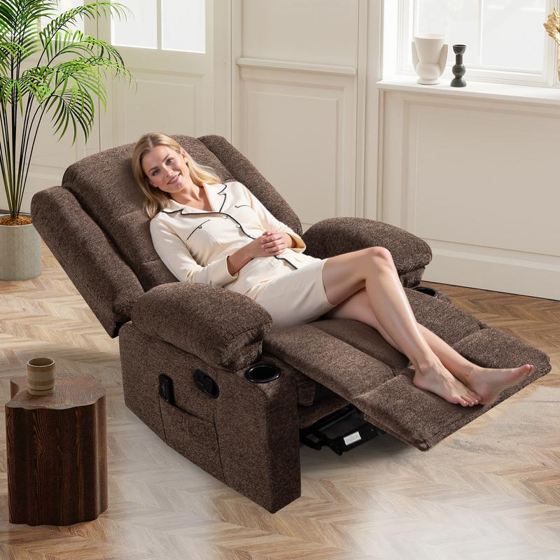 Sillón reclinable manual EBELLO con masaje y calor, sillón reclinable de tela con portavasos y bolsillos de almacenamiento, cómodo y transpirable para la sala de estar.