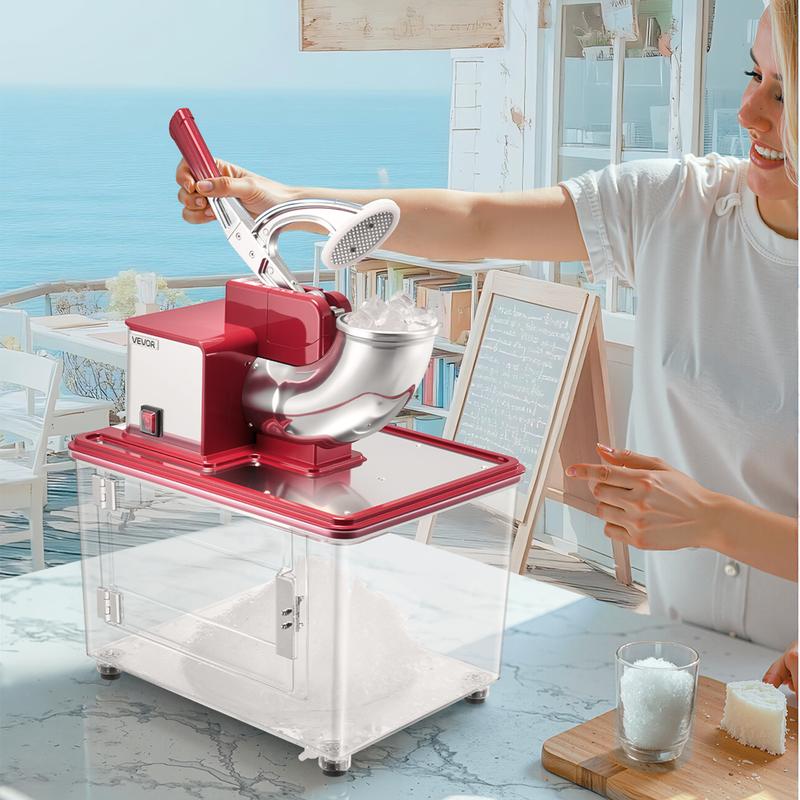 VEVOR Trituradora de hielo comercial 661LBS/H, máquina eléctrica de cono de nieve de 350 W con 4 cuchillas, máquina de hielo raspado de acero inoxidable de 2000 RPM con caja de hielo triturado de 11 gal, para restaurantes familiares, bares, rojo