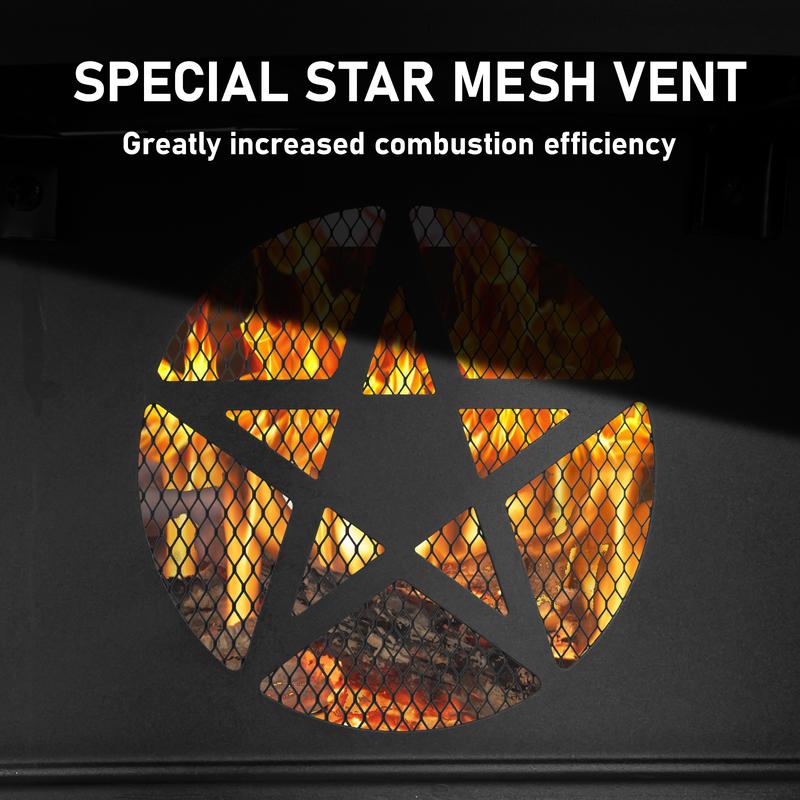 Juego de fogata metálica resistente Outvue de 36/42 pulgadas - Quema de leña, 2 parrillas de llama abierta, tapa y atizador, mesa segura para exteriores para barbacoa, reuniones en el patio, artículos para exteriores para adultos, fiesta