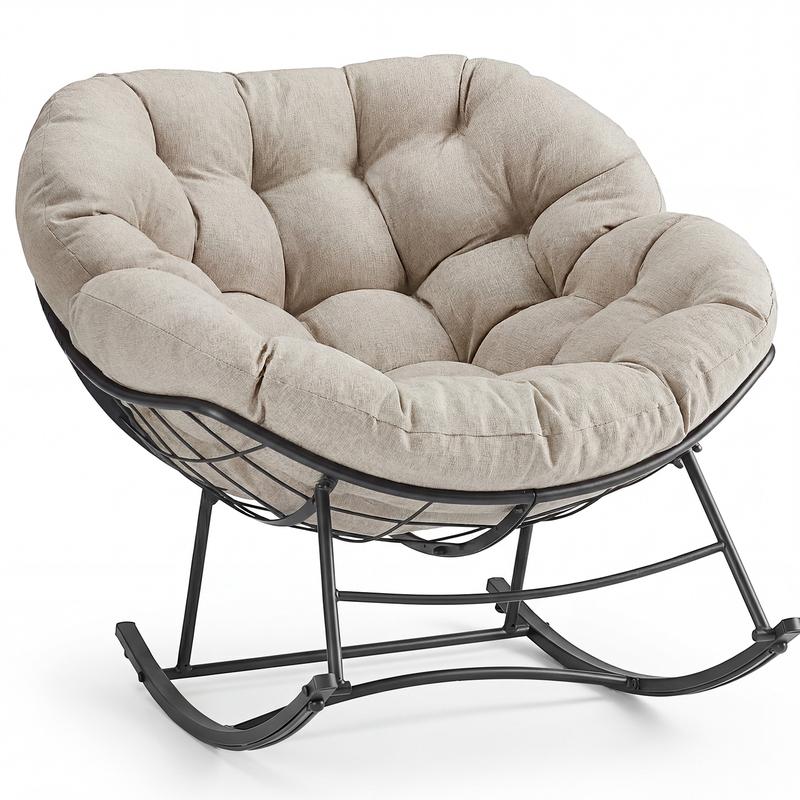 Silla mecedora tipo huevo extragrande y resistente Sweetcrispy con cojín, capazo de soportar hasta 204 kg (450 lbs), apta para todo tipo de clima, ideal para patio, jardín o sala de estar.