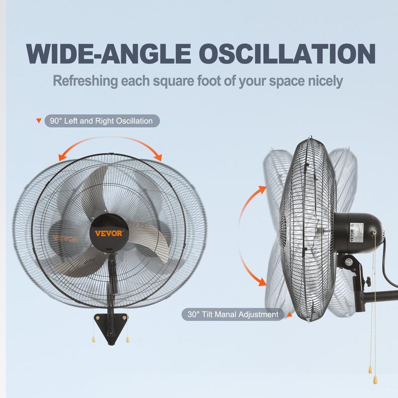 Ventilador oscilante de pared de 20 pulgadas, 3 velocidades, alta velocidad, máx. 4650 CFM, ventilador industrial de pared, comercial o residencial para almacén, invernadero, taller, patio, sótano, negro, ventilador de habitación ajustable, ventilador de