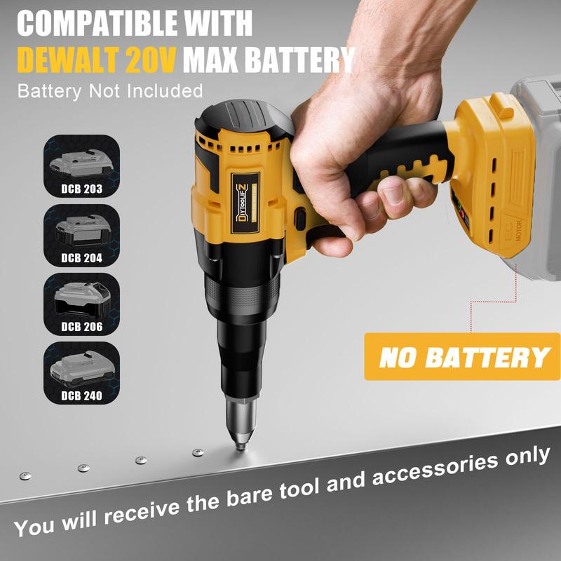 Remachadora eléctrica inalámbrica compatible con batería Dewalt de 20 V (¡¡SIN batería!!), 3 tamaños de remaches de aluminio (1/8", 5/32", 3/16"), con boquilla de kit, herramientas de ferretería industrial de metal summervibes