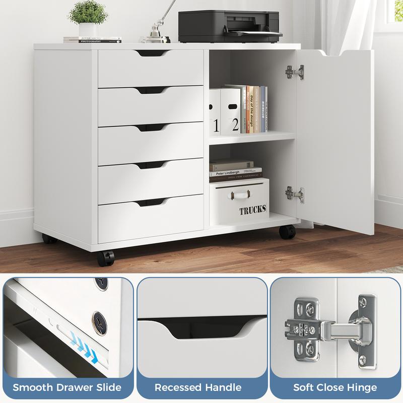 Archivador de madera con cajones, soporte móvil para impresora con estante ajustable y ruedas, estantes de almacenamiento para oficina en casa.