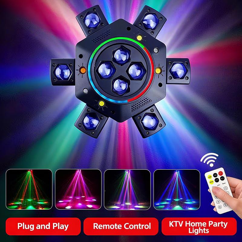 Luces de cabeza móvil para DJ, luces para fiestas 6 en 1 LED RGBW de 6 brazos, luces de escenario con control remoto DMX-512 y activación por sonido para bodas, fiestas, discotecas y karaokes.