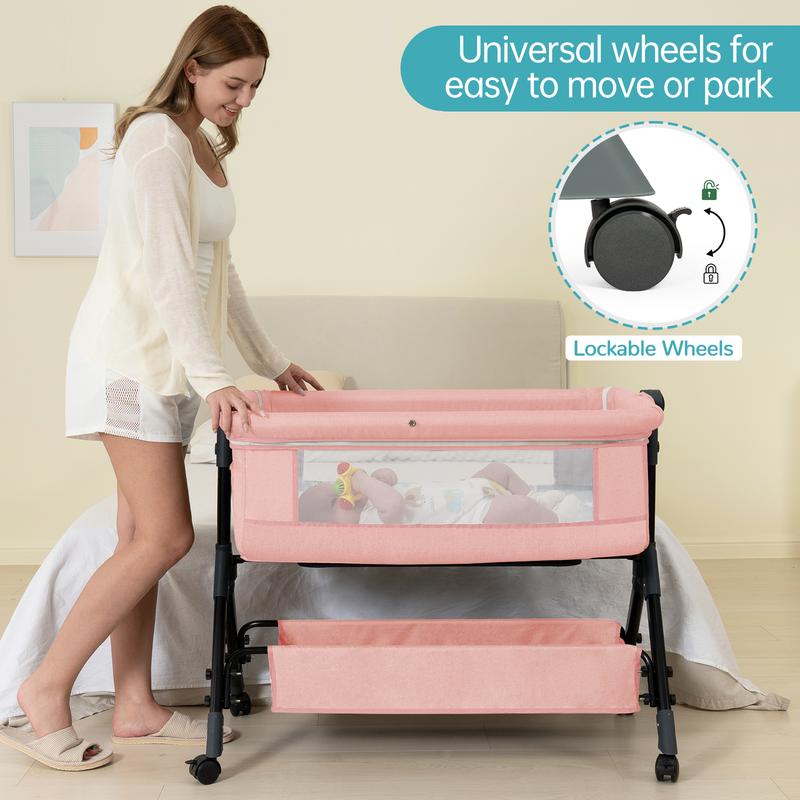Cuna moisés para bebé, cuna para recién nacidos, cuna de colecho con cesta de almacenamiento y mosquitera, fácil de plegar, altura regulable, cuna portátil de colecho, regalo para el día de la madre