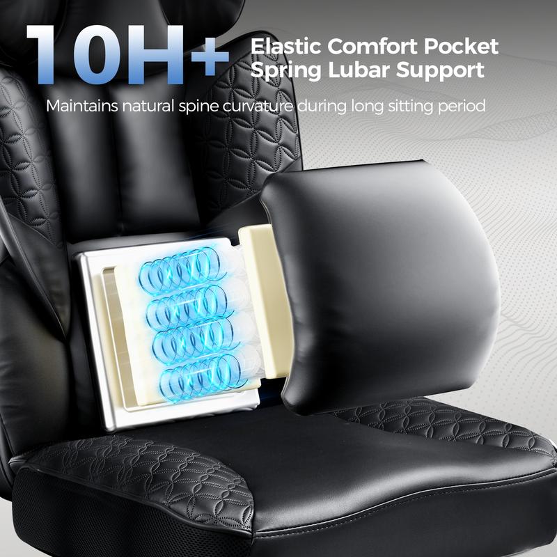 【Ofertas imperdibles】Silla de oficina grande y alta COMHOMA, soporta hasta 181 kg (400 lbs), silla ergonómica para juegos con cuero de lujo con relieve, reposapiés, reclinación de 150°, reposabrazos ajustables y respaldo con resortes ensacados.