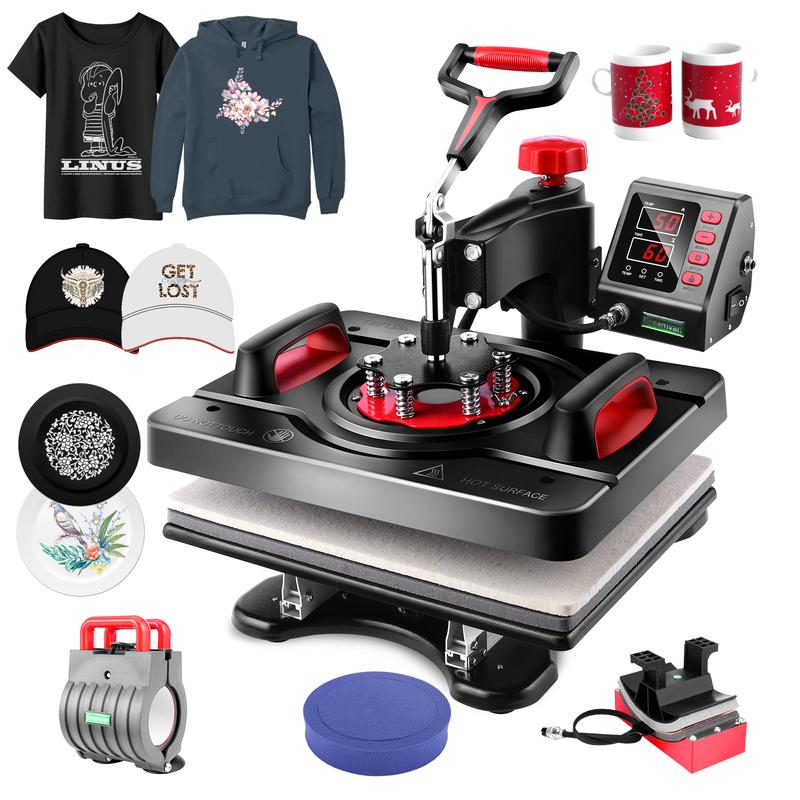 Máquina de sublimación profesional AKEYDIY de 15" x 12", con brazo giratorio, para impresión de camisetas, transferencia térmica, máquina de prensa de calor digital para vasos, camisetas, tazas, sombreros, platos y gorras. Regalos de Navidad para amantes