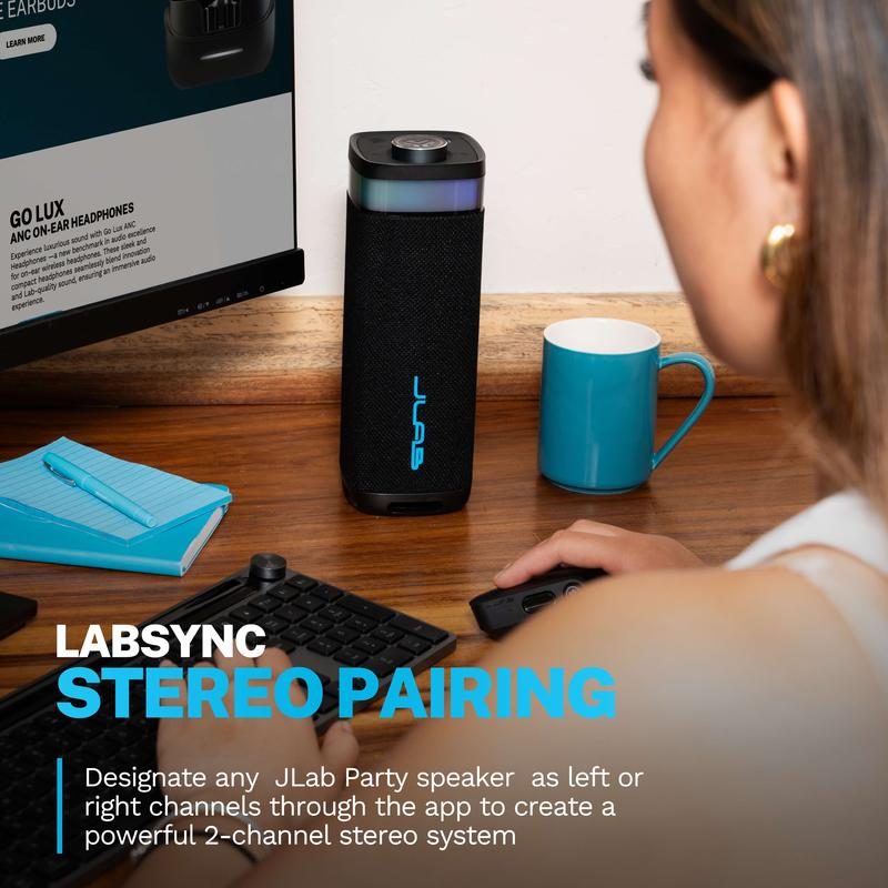 Experiencia Bluetooth épica de JLab: Altavoz Bluetooth Epic Party y conjunto de 2 altavoces JBuds Party, conexión Labsync.