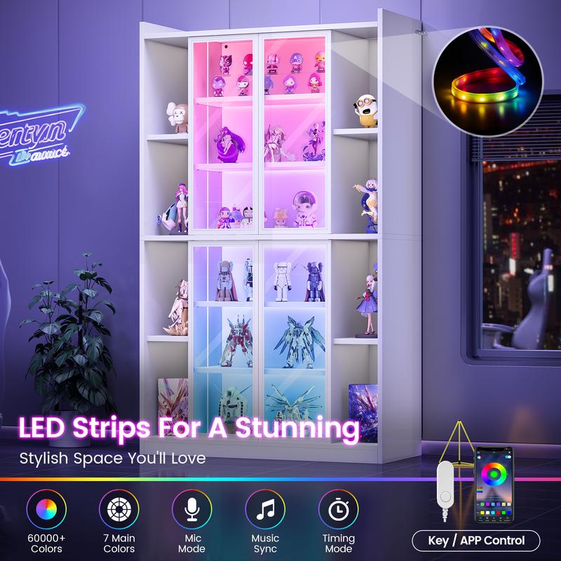 Vitrina expositora Sedeta de 162 cm (64") con puertas de cristal acrílico - Mueble alto de 6 niveles, luces LED, estantes ajustables, estética moderna y glamurosa, fácil montaje, decoración para sala de estar/oficina, decoración de habitaciones, decoració