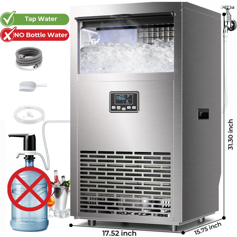 Kismile Máquina para hacer hielo comercial, 2026 mejorada 66 libras/80 libras/100 libras/120 libras 24 horas máquina de hielo de acero inoxidable con capacidad de almacenamiento de 33 libras, máquina de hielo independiente autolimpiante para el hogar, bar