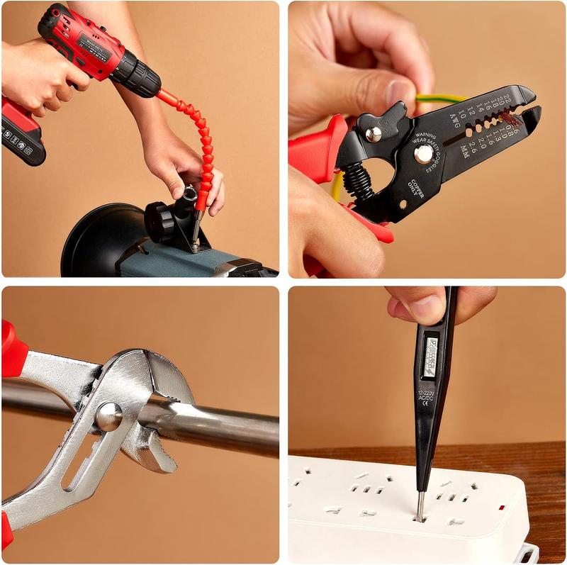 Juego de herramientas de 128 piezas con taladro eléctrico, taladro percutor inalámbrico, kit de herramientas de 110 piezas, juego de herramientas eléctricas domésticas con batería de iones de litio de 21 V y cargador para el hogar.