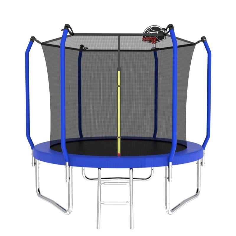 Cama elástica azul de 8/10/12/14 pies para parque infantil, tamaño estándar, con escalera y aro de baloncesto. Cama elástica resistente para exteriores, reforzada y de mayor grosor. Marca: summerwins.