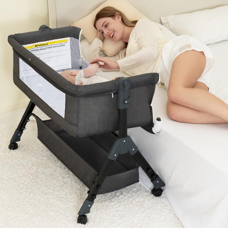 Cuna moisés para bebé, cuna para recién nacidos, cuna de colecho con cesta de almacenamiento y mosquitera, fácil de plegar, altura regulable, cuna portátil de colecho, regalo para el día de la madre