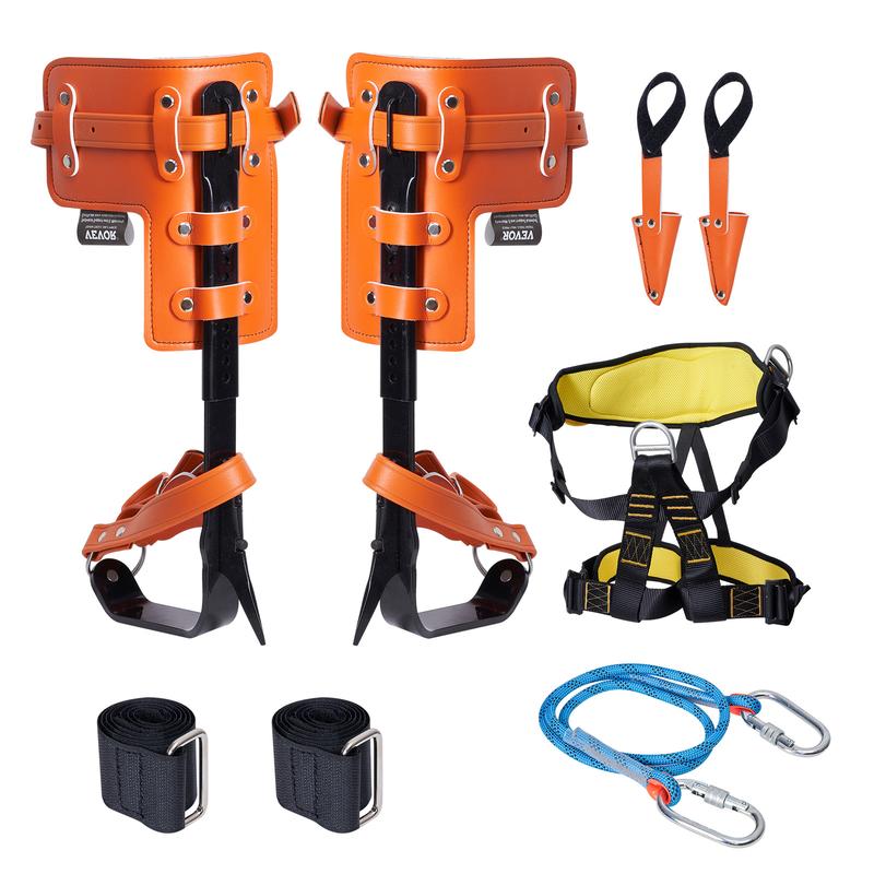 Juego de espuelas para trepar árboles, 1 par de espuelas de escalada de acero aleado con cuerda de seguridad y arnés de seguridad, capacidad de carga de 350 libras, equipo para trepar árboles, equipo de arborista para trepadores, recolección de frutas, na