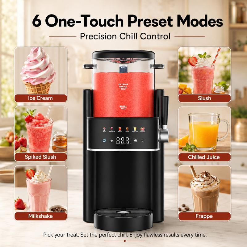 Máquina de granizados y helados S1, máquina para bebidas congeladas sin necesidad de hielo con 6 programas preestablecidos inteligentes, máquina de granizados de mostrador de 1,2 litros para bebidas de verano, margaritas, batidos, frappés, zumos congelado