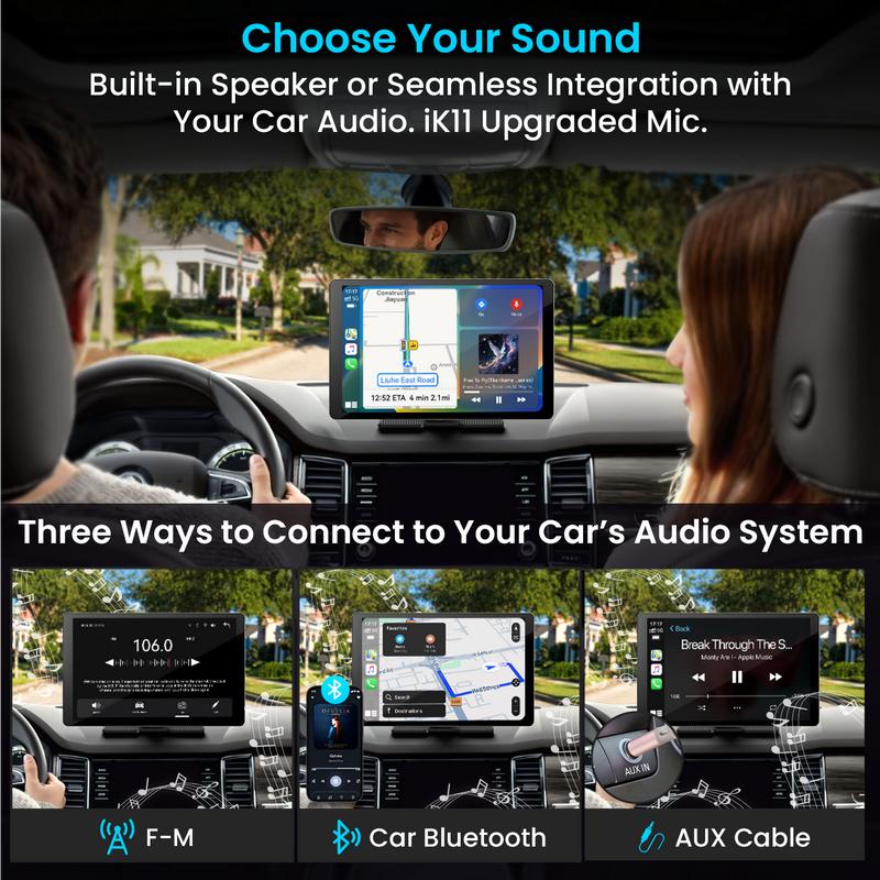 IIWEY iK11 Pantalla inalámbrica extragrande de 11 pulgadas con Apple CarPlay para coche – Estéreo para coche con pantalla táctil ultradelgada de 0,16 pulgadas con Android Auto, cámara de salpicadero 4K, cámara de marcha atrás 1080p, GPS, Mirror Link, cont