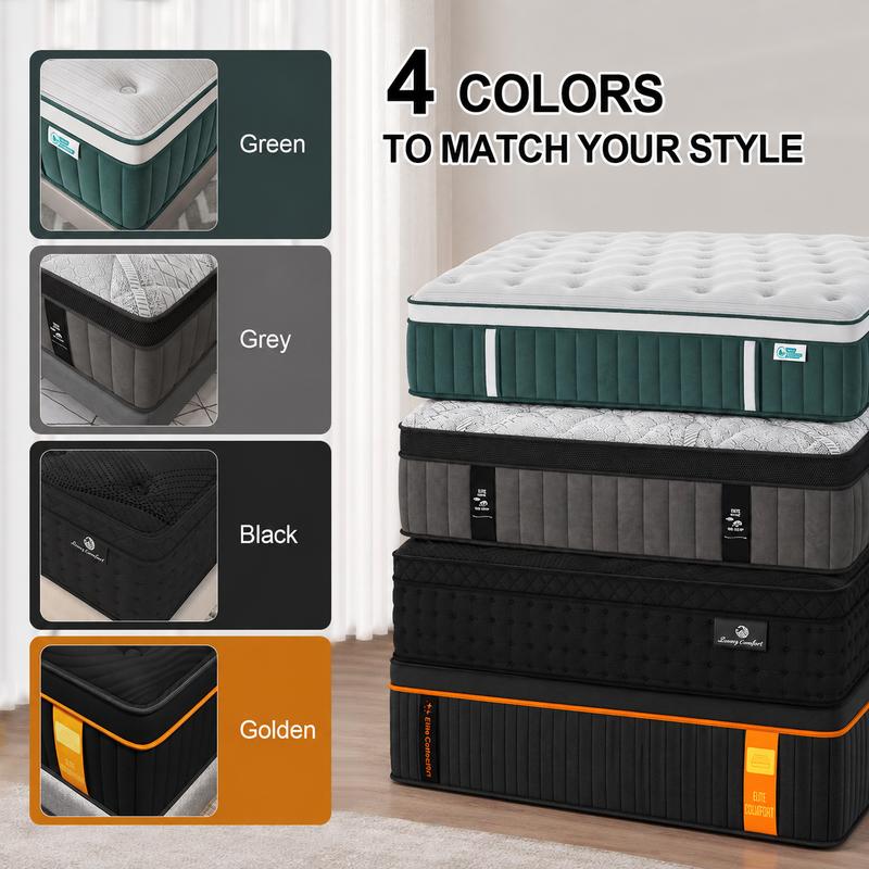 Colchón híbrido de muelles ensacados con espuma viscoelástica y gel Sohochic (12"-14" Euro Top, firmeza media) - Muebles para soporte lumbar y de espalda, aislamiento de movimiento, alivio de presión, soluciones para dormir con dolor de espalda, colchones