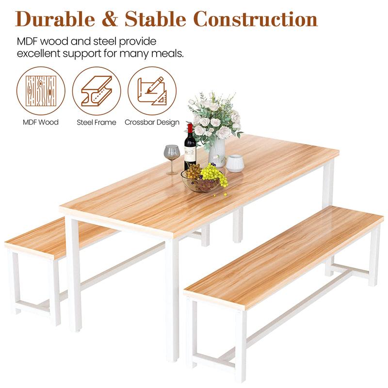 Juego de mesa de comedor moderna Recaceik de 4 piezas con 2 bancos - Muebles compactos y que ahorran espacio con estructura metálica contemporánea para cocinas modernas, apartamentos pequeños [Juego de comedor de interior], muebles para apartamentos, mueb