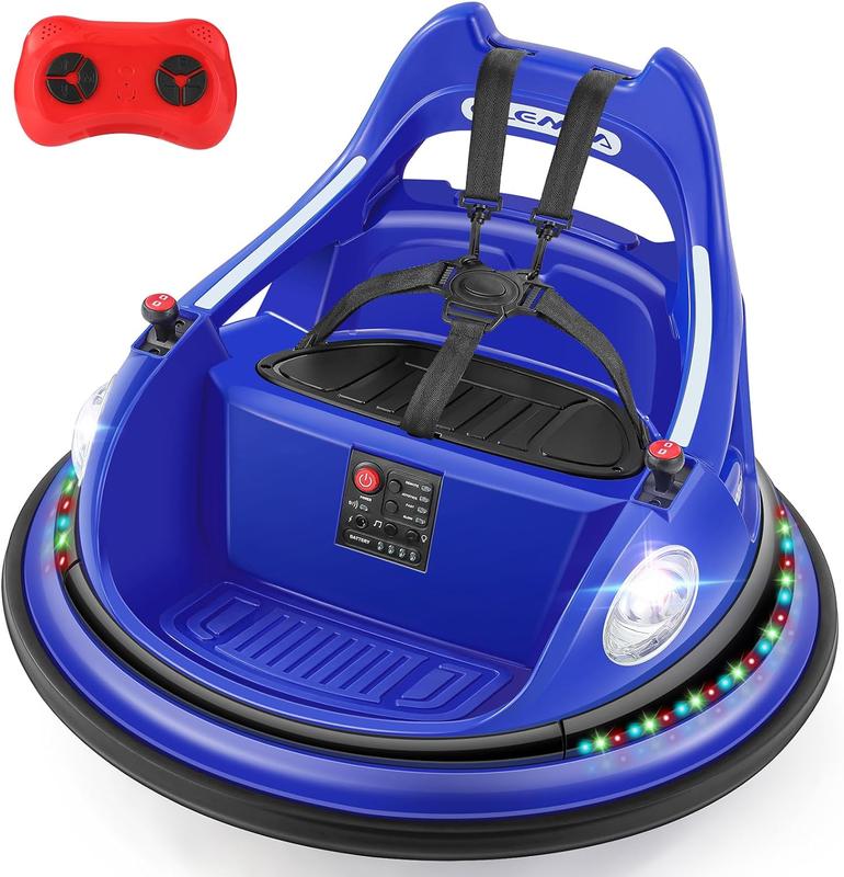 Coche de choque de 12 V para niños pequeños, juguete eléctrico infantil con mando a distancia, 2 velocidades, giro de 360°, luces LED, música y pegatinas personalizables, regalo para niños y niñas de 3 a 6 años.