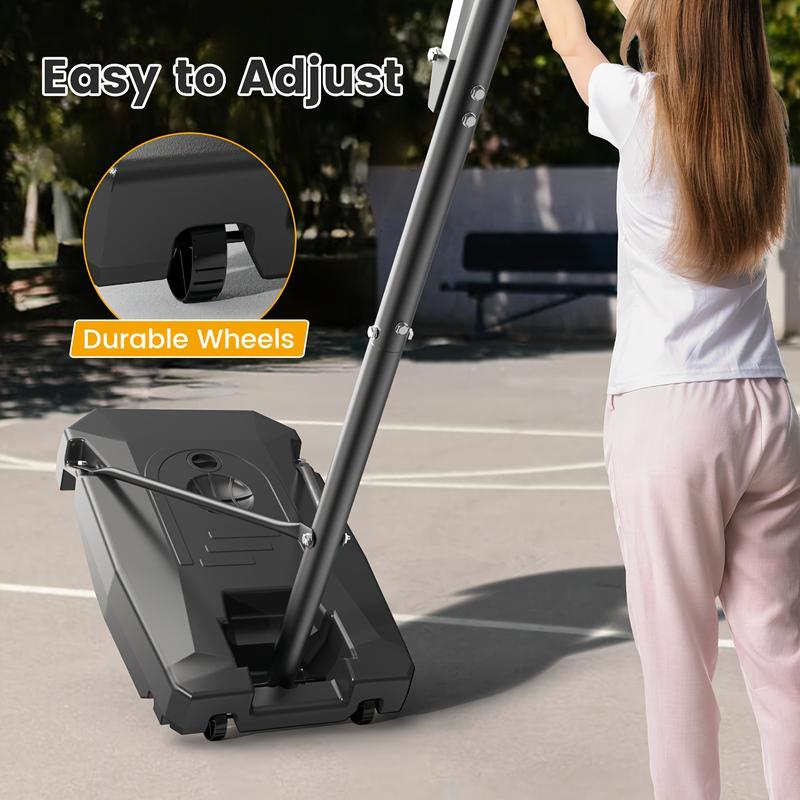 Sistema de aro de baloncesto portátil DAYAGO - Aro de 2,6 m (8,5 pies) de altura ajustable con tableros de 84 cm (33"), ruedas, ideal para entrenamiento infantil, entrada de vehículos y juegos en interiores/exteriores, adultos.