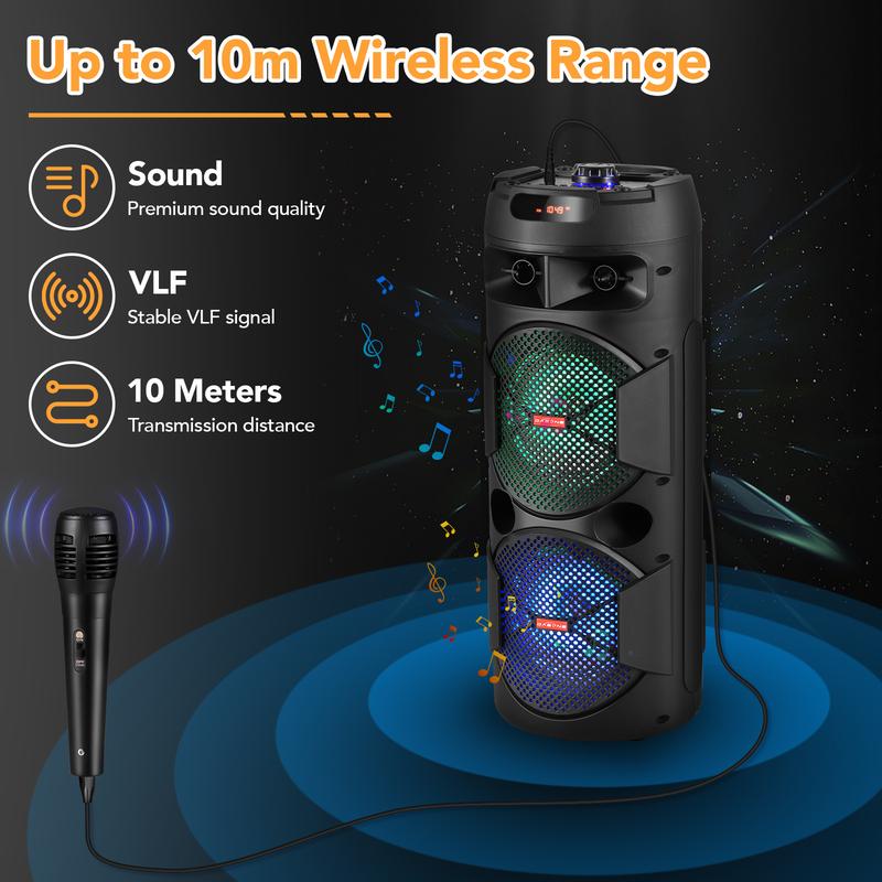 Portable Bluetooth Speaker Dual 6.5" SubWoofer Rechargeable Wireless Speaker Party Sound Box AUX / TWS / FM / Remote Control / Microphone / LED Audio