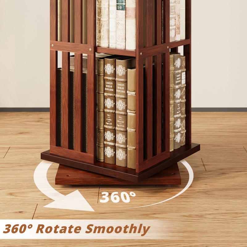 Estantería giratoria de 360° con cajones IRONCK de 60" y 5 niveles de madera de bambú, estantes ergonómicos ajustables, estante de almacenamiento giratorio para sala de estar y dormitorio.