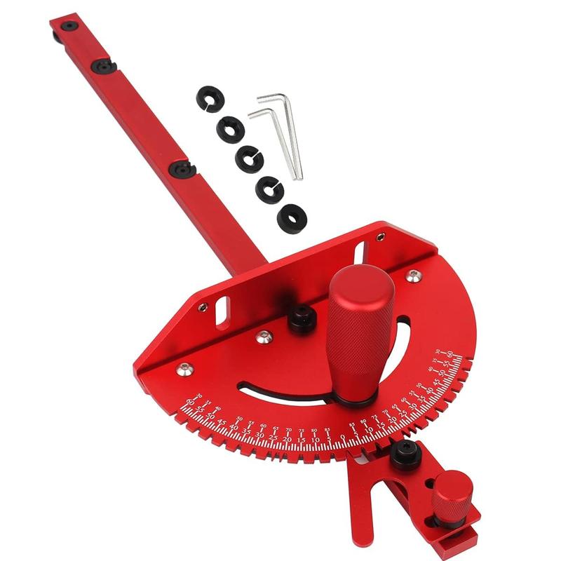 Guía de inglete de precisión roja para sierra de mesa, sierra de cinta y mesa de fresado – Guía de aluminio resistente, tope de ángulo de 45/90 grados, repuesto para trineo de corte transversal y carpintería. Regalo para el día del padre.