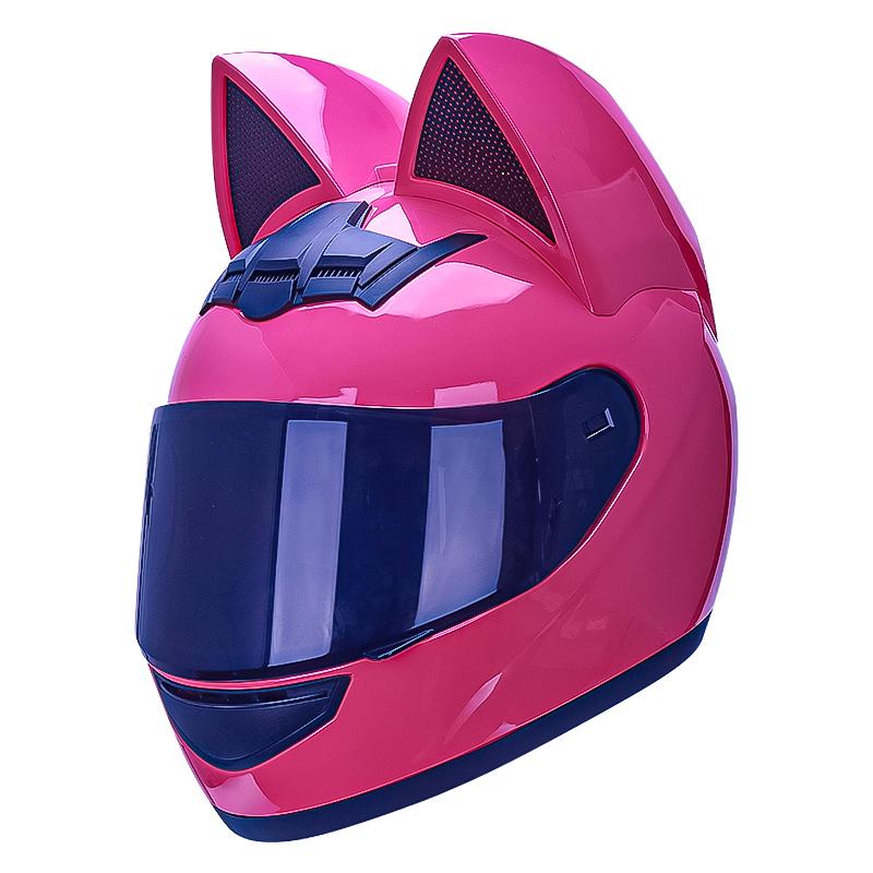 Casco de moto LeLW con orejas de gato, bonito casco integral para mujeres y hombres, casco de seguridad con certificación DOT, doble visera, forro extraíble y lavable, compatible con Bluetooth, sistema de ajuste regulable, incluye bolsa para el casco.
