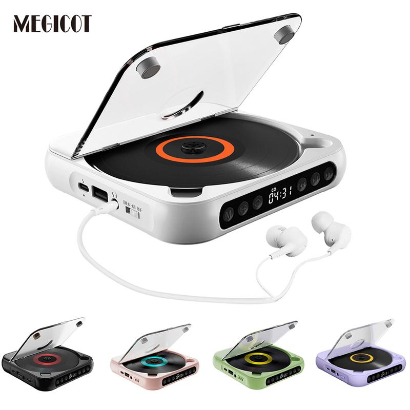 Reproductor de CD inalámbrico recargable Bluetooth 5.3 MEGICOT - Reproductor de audio multiformato con batería de 2000 mAh, controles de botón, función de retención de altavoz, pantalla LED, puerto USB, compatibilidad con auriculares, bloqueo de teclas, r