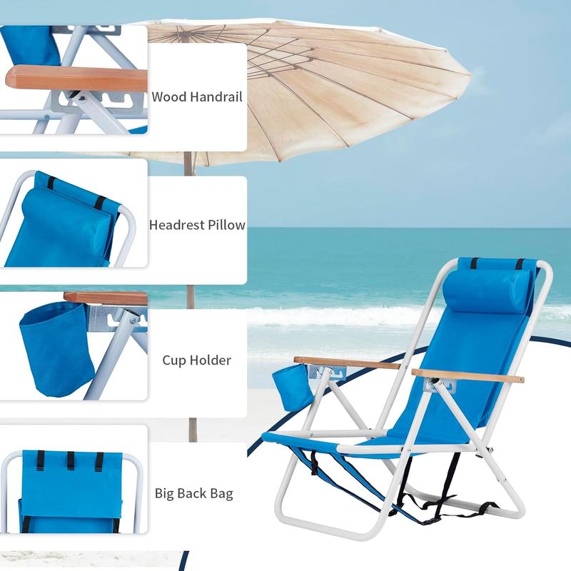 Outvita 2 sillas de playa plegables con reposacabezas ajustable y 4 ángulos de inclinación flexibles, portavasos, portátiles, de tela resistente y lavable, ideales para arena, camping, césped, conciertos, viajes y festivales de verano.