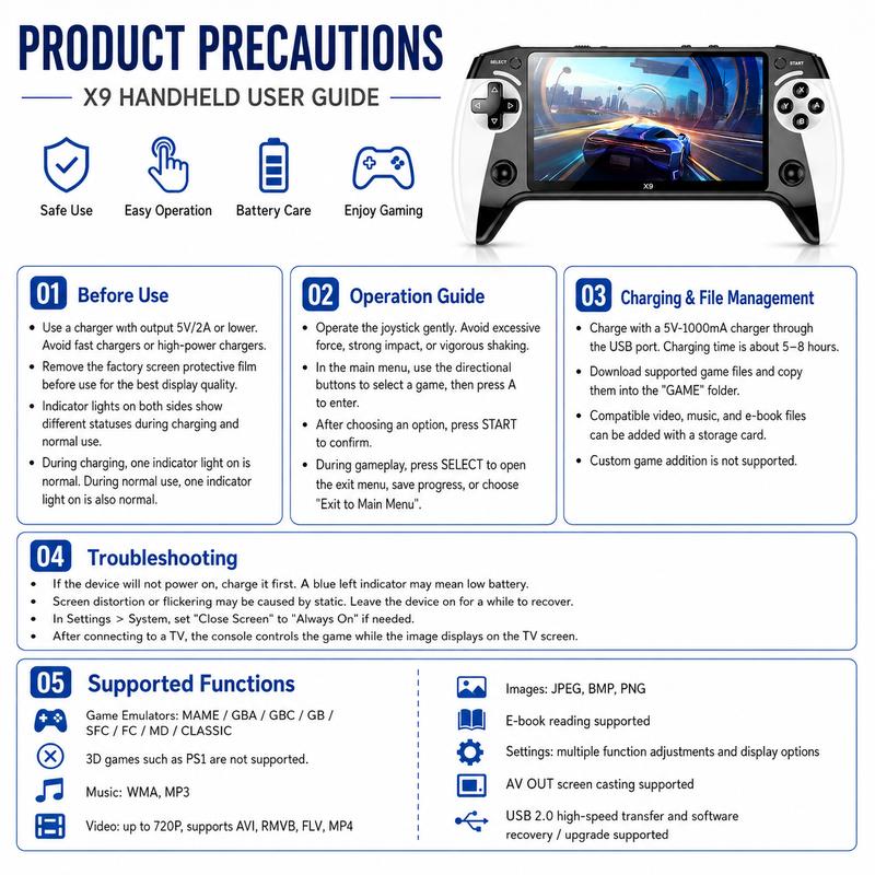 Consola de juegos portátil X9, pantalla HD de 5,5 pulgadas, compatible con miles de juegos, ideal para juegos retro, relajación en casa, reuniones con amigos y como regalo perfecto para fiestas, vacaciones, familia, amigos, Navidad y San Valentín.
