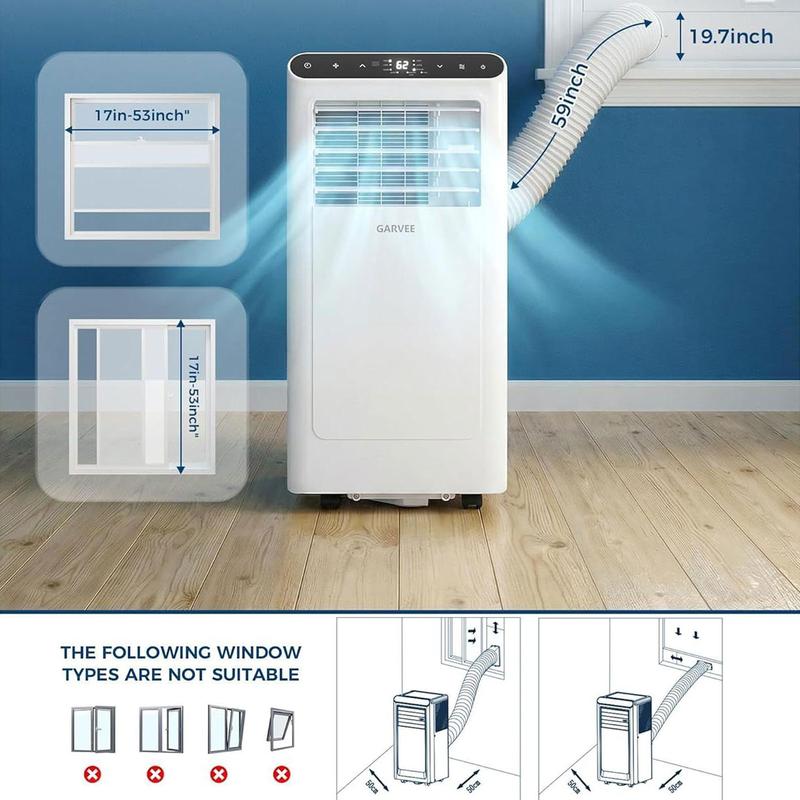 Aires acondicionados portátiles de 8K/10K/12K/14K BTU, unidad de aire acondicionado portátil 3 en 1 para habitaciones de hasta 350/450/550/750 pies cuadrados, deshumidificador, ventilador, ahorro de energía, control remoto, temporizador de 24 horas, modo