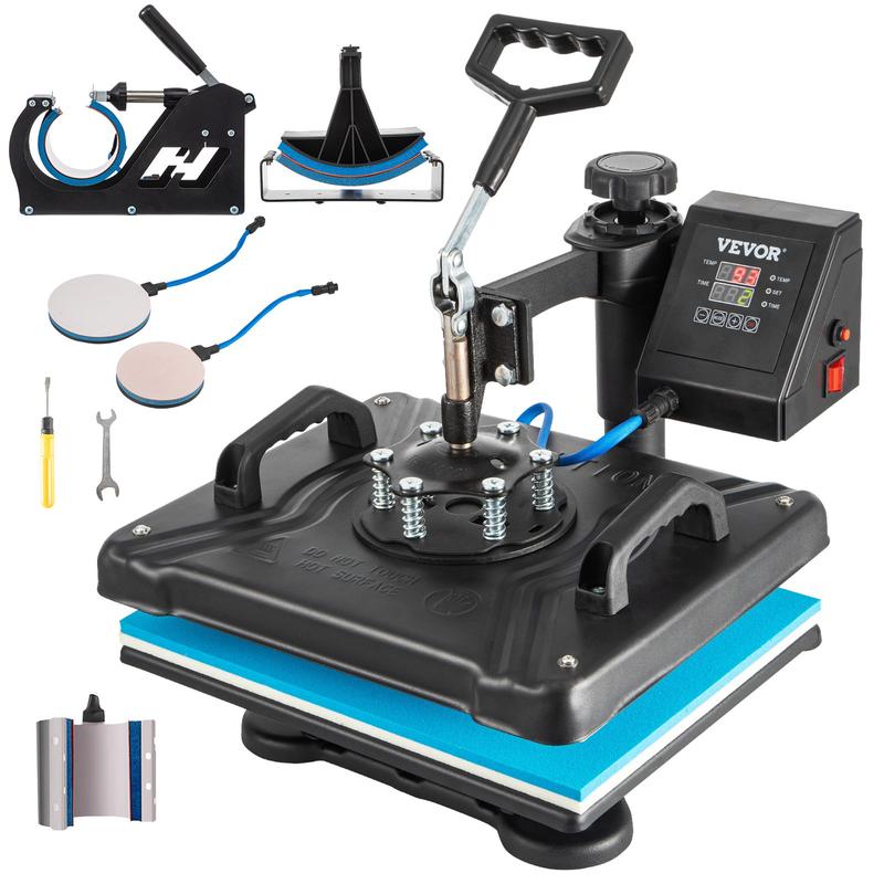 Prensa térmica de 15 x 15 pulgadas, 8 en 1, 800 W, para sublimación, rotación de 360°, función de giro, 8 en 1, para impresión de camisetas, calentamiento de doble tubo para camisetas, gorras y tazas DIY.
