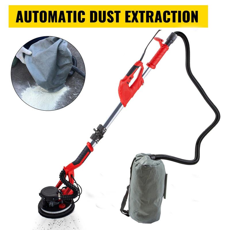 Lijadora de paneles de yeso VEVOR - Pulidora de hardware de alta potencia de 850 W con selector de velocidad de 6 niveles, diseño plegable, mango telescópico, tira de luz LED, bolsa de vacío y guantes, herramienta eléctrica de alta resistencia.