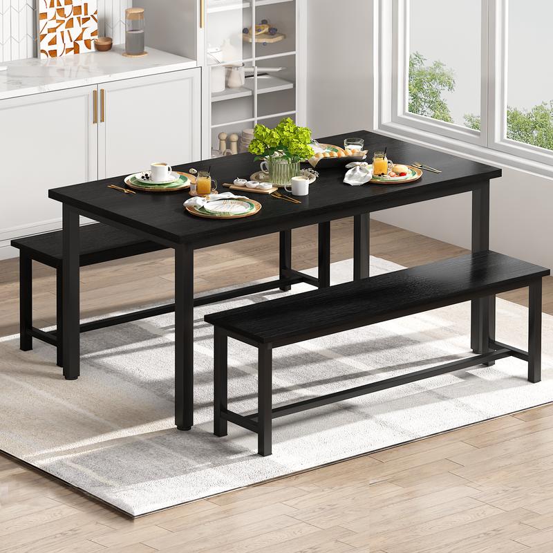 Juego de mesa de comedor moderna Recaceik de 4 piezas con 2 bancos - Muebles compactos y que ahorran espacio con estructura metálica contemporánea para cocinas modernas, apartamentos pequeños [Juego de comedor de interior], muebles para apartamentos, mueb