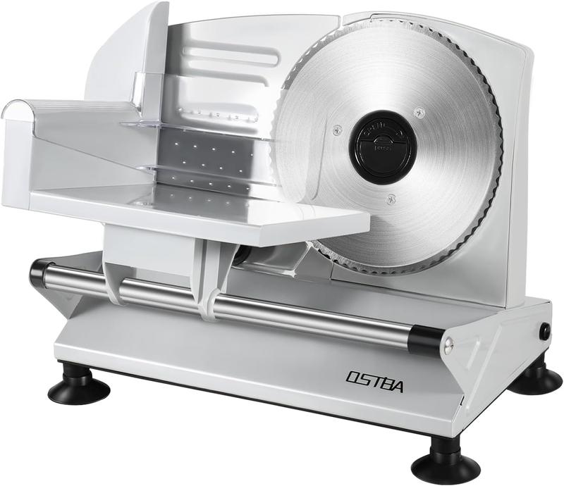 Cortadora de carne eléctrica para el hogar, cortadora de alimentos con cuchillas extraíbles de acero inoxidable de 17 cm (6,7 pulgadas), grosor ajustable de 0 a 15 mm, fácil de limpiar, 150 W, ideal para embutidos, queso, pan y frutas.